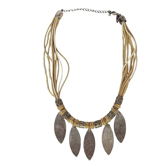 Avenue Multi Strand Seed Beads Boho Leaf Dangles Necklace - Picture 8 of 8